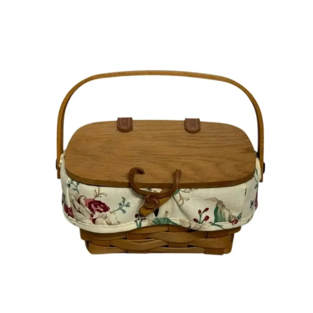 Longaberger Small Purse Basket Lid Liner Leather Hinges Toggle 2005